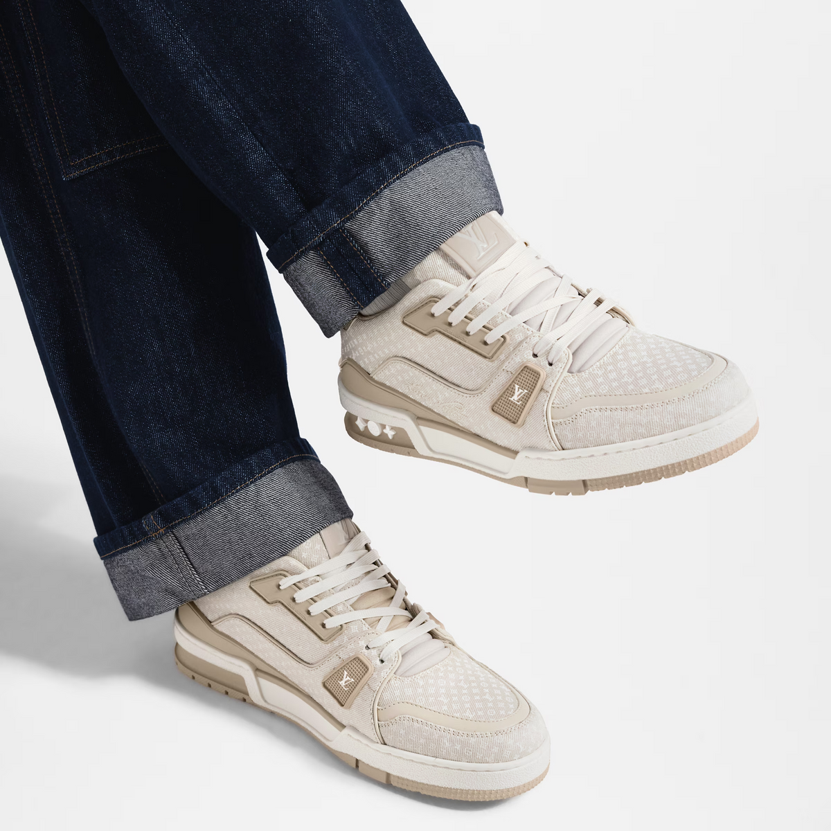 LV Trainer Beige Nanogram denim
